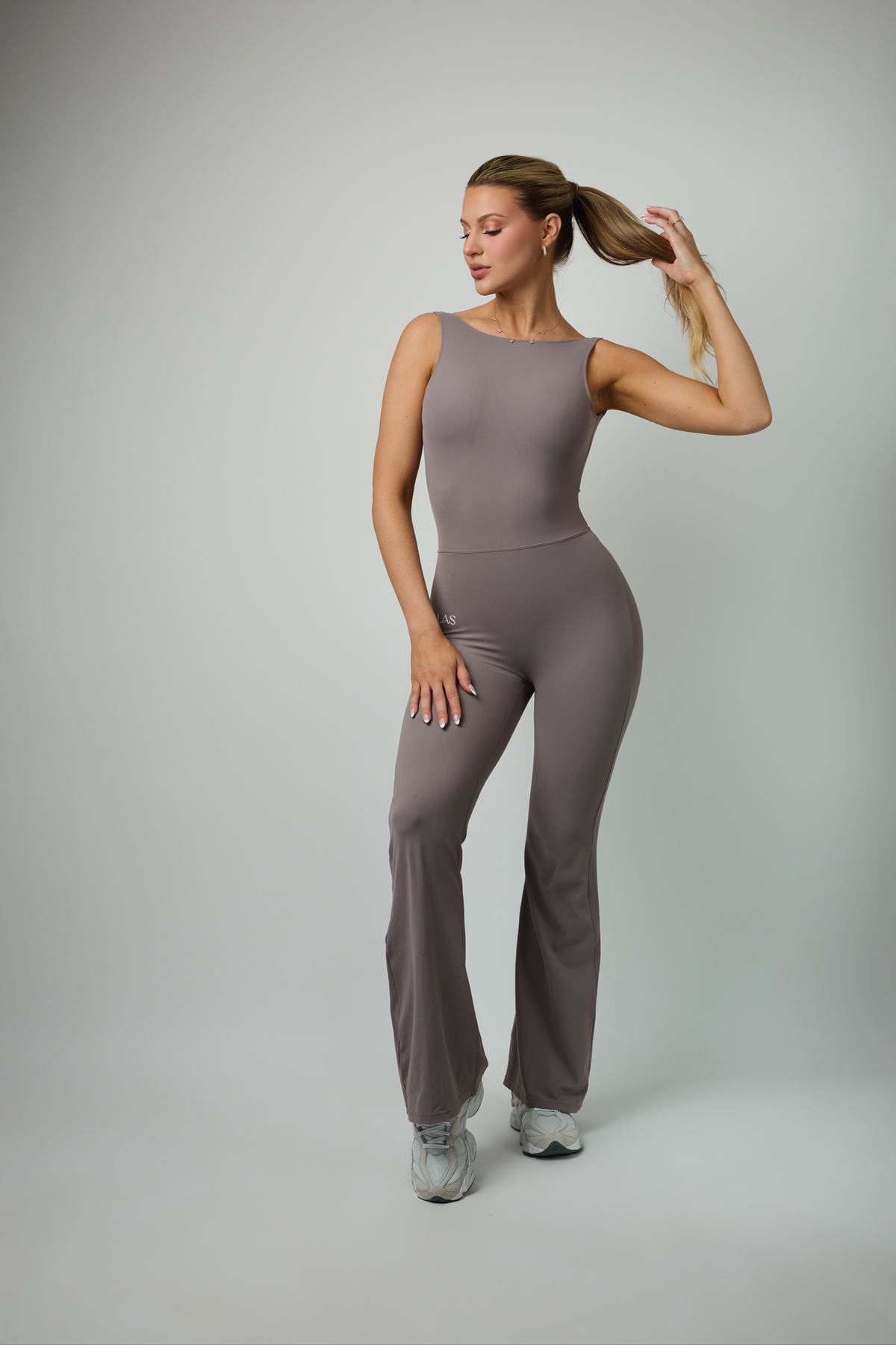 FLOW FLARE – Taupe Flared-Leg Jumpsuit